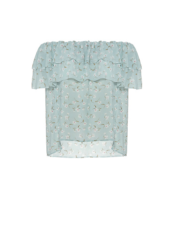 Голубой топ с открытыми плечами, 1