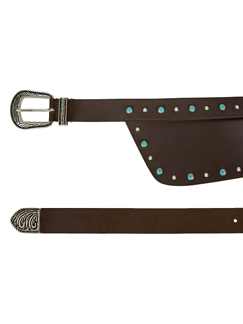 Темно-коричневый кожаный ремень с бирюзой, 2