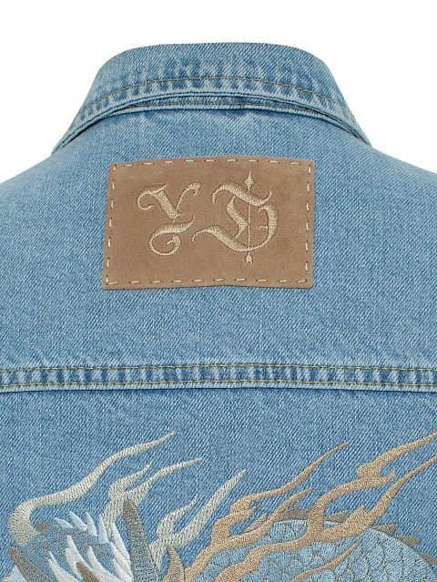 Голубая джинсовая куртка с вышивкой на спине, 4