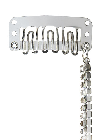 Серебристая заколка с двумя цепочками из страз, 2