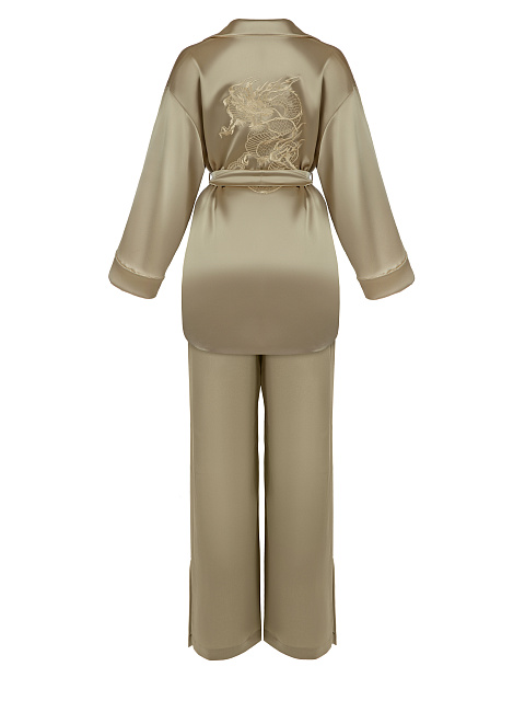 Бежевый домашний костюм из шелка с вышивкой, 2 Бежевый домашний костюм из шелка с вышивкой, 2