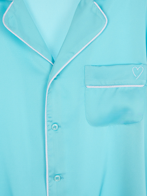 Бирюзовая шелковая пижама с белым кантом, 4 Бирюзовая шелковая пижама с белым кантом, 4