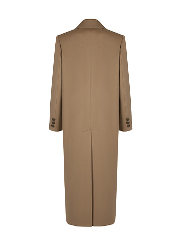 Бежевое шерстяное двубортное пальто, 2