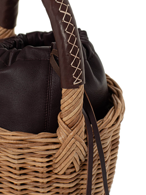 Бежевая сумка-корзина с мешочком из коричневой кожи, 5 Бежевая сумка-корзина с мешочком из коричневой кожи, 5