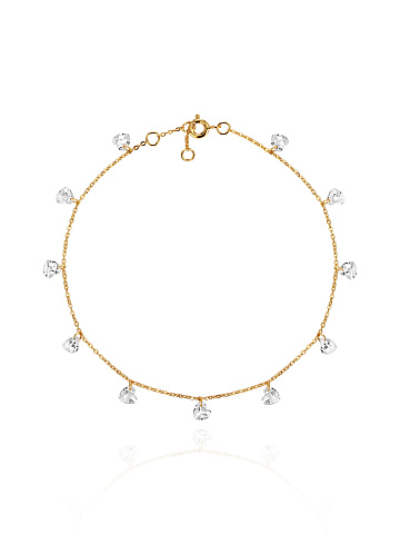 Браслет на лодыжку из позолоченного серебра с фианитами в огранке "Сердце", 1 Браслет на лодыжку из позолоченного серебра с фианитами в огранке "Сердце", 1