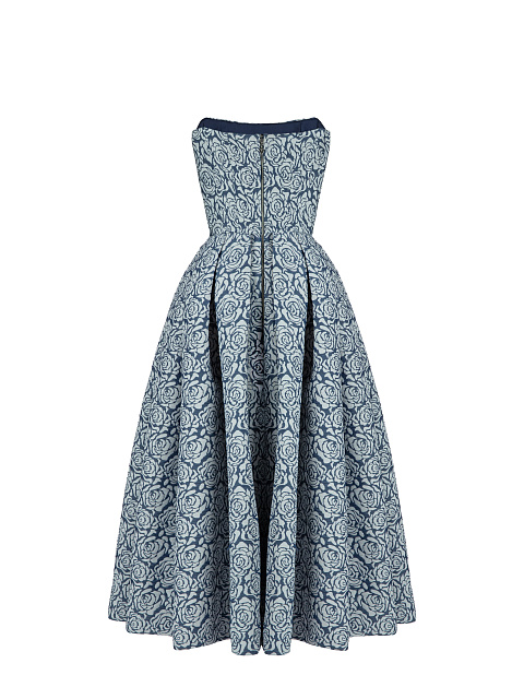 Синее платье-миди из жаккарда, 2 Синее платье-миди из жаккарда, 2