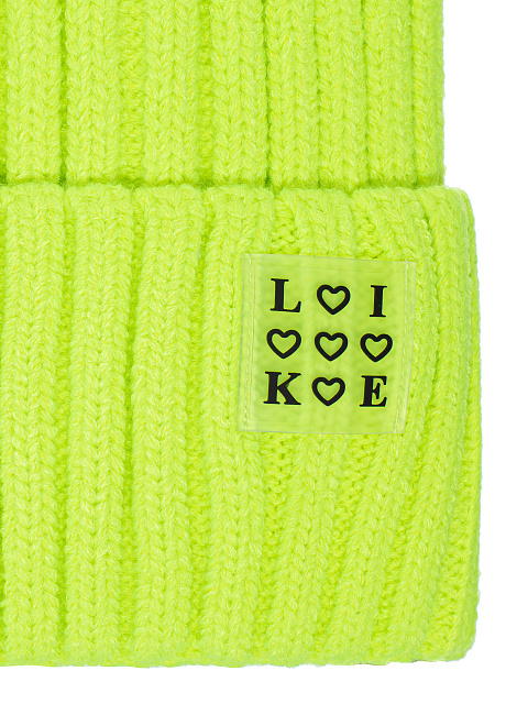 Салатовая вязаная шапка с нашивкой Like, 2