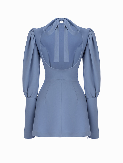 Голубое платье-мини с открытой спиной, 2