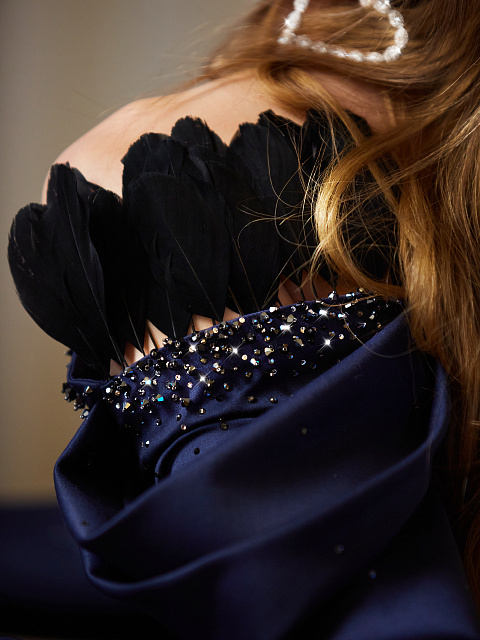 Синий комбинезон с перьями и стразами, 7 Синий комбинезон с перьями и стразами, 7