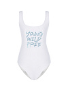 Купальник на лямках из белого бифлекса, термоаппликация голубая Young wild free Купальник на лямках из белого бифлекса, термоаппликация голубая Young wild free
