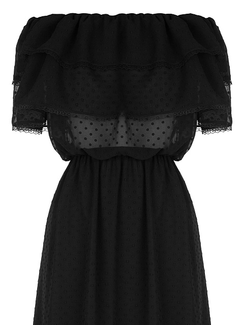 Черное шифоновое платье-миди в горошек, 3