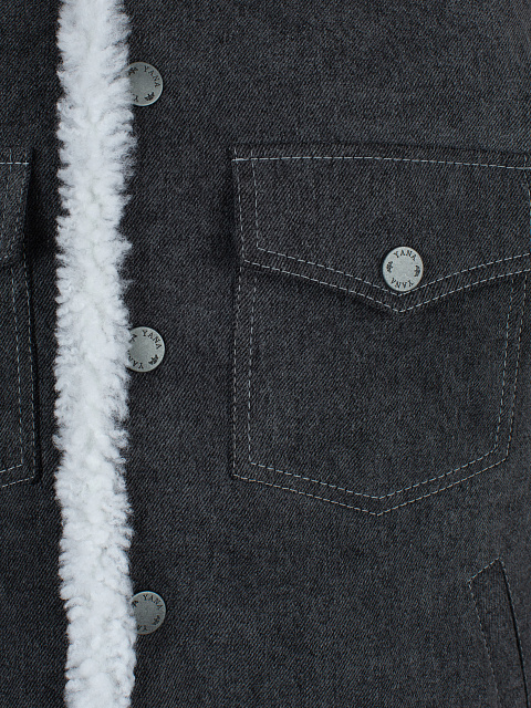 Черная куртка из денима с подкладом из овчины, 3