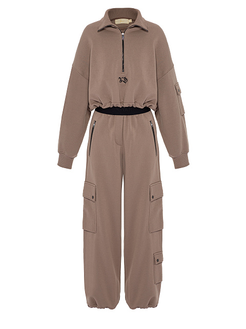 Коричневый трикотажный костюм с брюками-карго, 3