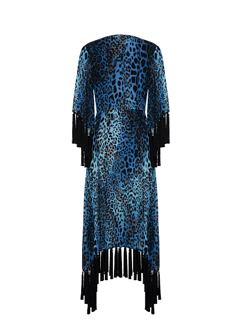 Синяя туника с леопардовым принтом и бахромой, 2 Синяя туника с леопардовым принтом и бахромой, 2