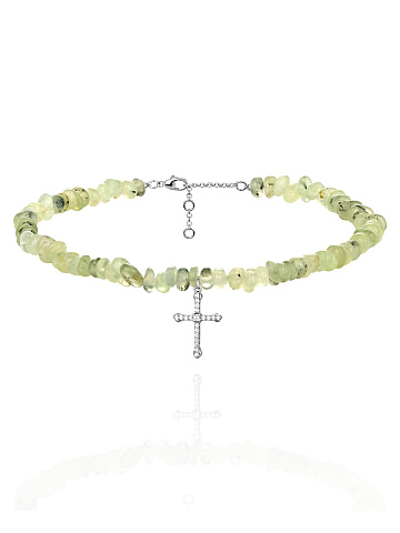 Колье-чокер из зеленого кварца с кулоном из серебра с фианитами, 1