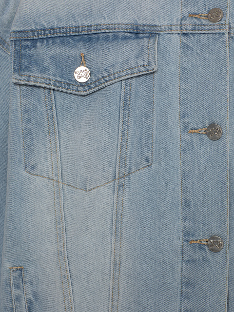 Светло-голубая джинсовая куртка с вышивкой в виде бабочки, 3