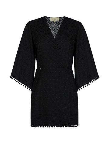 Черное кружевное платье-мини на запах, 1