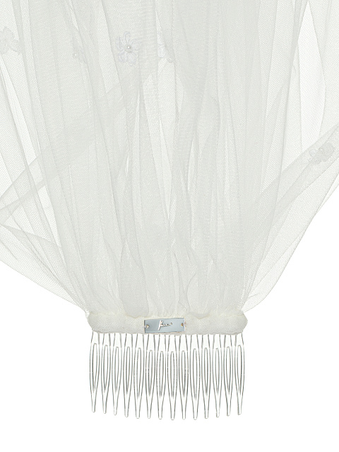 Белая фата с жемчужными бусинами и кружевом, 4 Белая фата с жемчужными бусинами и кружевом, 4