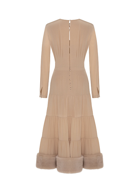 Бежевое платье из шелка с мехом норки, 2