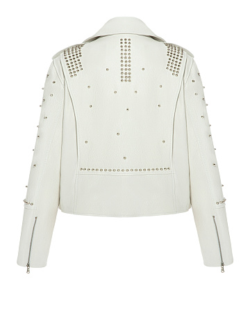 Белая кожаная косуха с шипами, 2