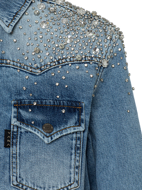 Голубая рубашка из денима с вышивкой кристаллами, 3