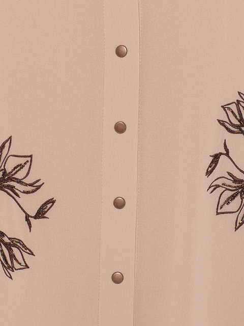 Бежевое платье-мини из шифона с вышивкой и бахромой, 3