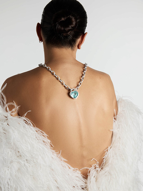 Колье-цепь из белого золота с Турмалином Параиба и бриллиантами, 3 Колье-цепь из белого золота с Турмалином Параиба и бриллиантами, 3