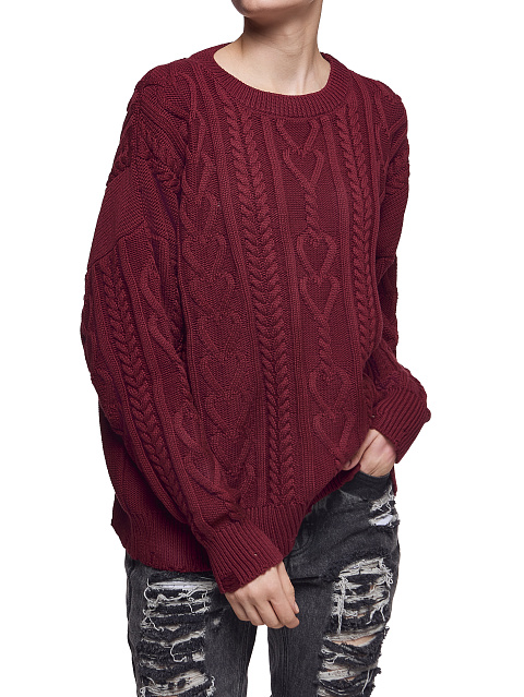 Бордовый хлопковый свитер с косами, 5