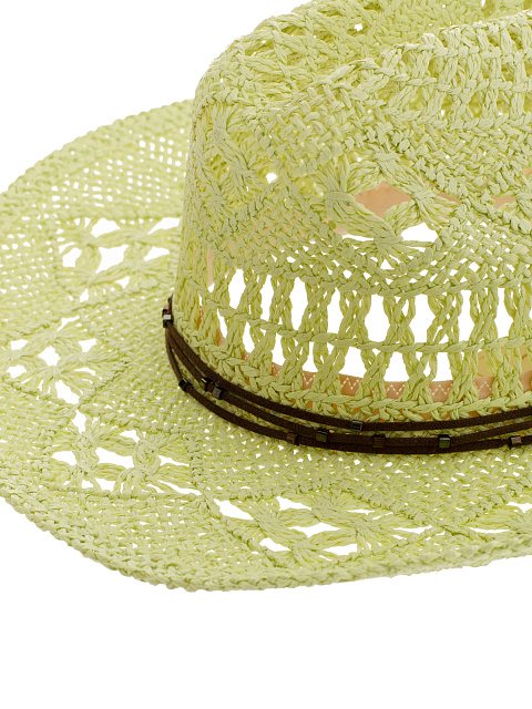 Салатовая шляпа из соломы с замшевым шнуром и бусинами, 4 Салатовая шляпа из соломы с замшевым шнуром и бусинами, 4