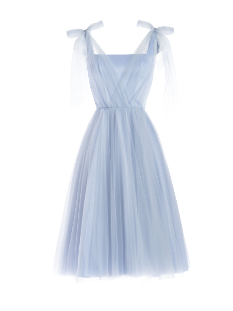 Голубое атласное платье с декором из сетки, 1