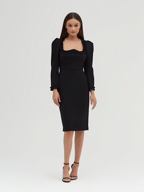 Черное платье-миди с рюшами, 7 Черное платье-миди с рюшами, 7