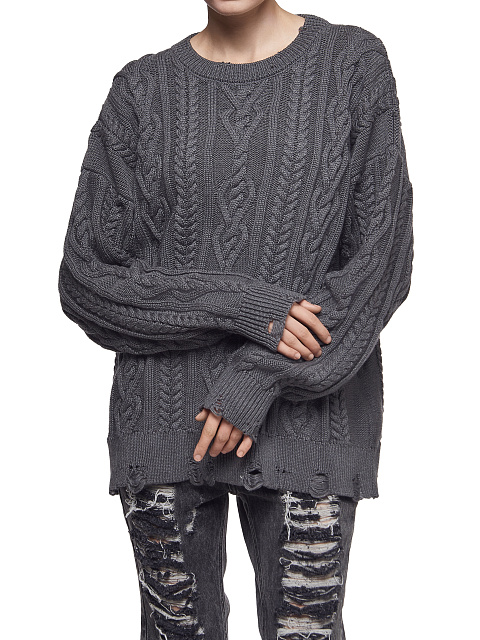 Серый унисекс хлопковый свитер с косами, 4