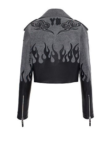 Серая косуха из денима с отделкой из кожи, 2