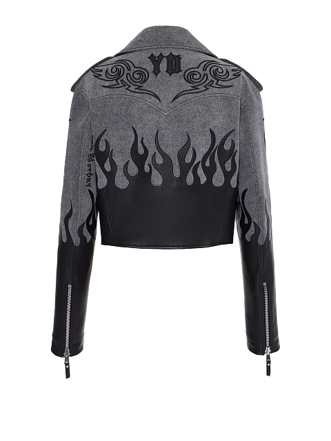 Серая косуха из денима с отделкой из кожи, 2