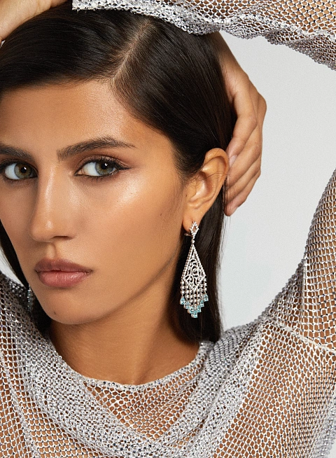 Серьги из белого золота, бриллиантов и турмалинов Параиба, 3