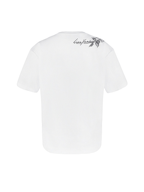 Белая хлопковая футболка с принтом на плече, 2 Белая хлопковая футболка с принтом на плече, 2