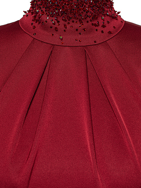 Красное платье-макси из шелка со стразами и кружевом, 4