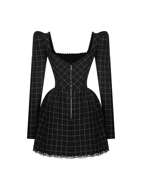 Черное платье-мини в белую клетку, 2 Черное платье-мини в белую клетку, 2