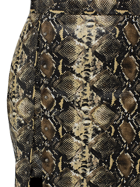 Бежевая юбка-миди из эко-кожи с разрезом, 3