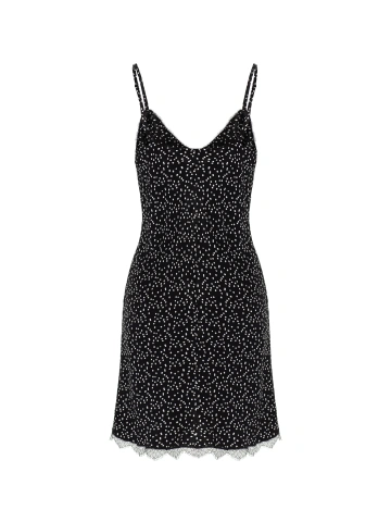 Черное платье-комбинация в горошек с кружевом, 2