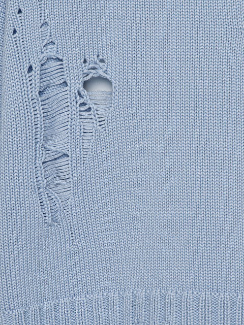 Голубой укороченный свитер из хлопка с дырками, 4