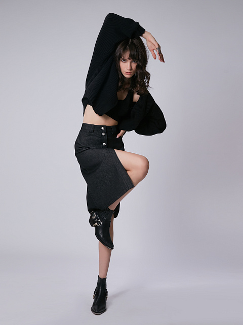 Черная юбка-миди из денима, 6 Черная юбка-миди из денима, 6