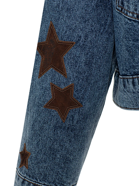 Синяя джинсовая куртка с отделкой из кожи и подкладом из овчины, 4