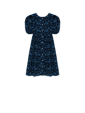 Синее детское платье с принтом и кружевным воротником, 2