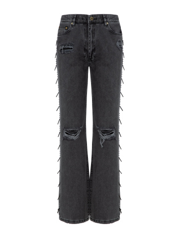 Расклешенные темно-серые джинсы из хлопка с крестами, 1