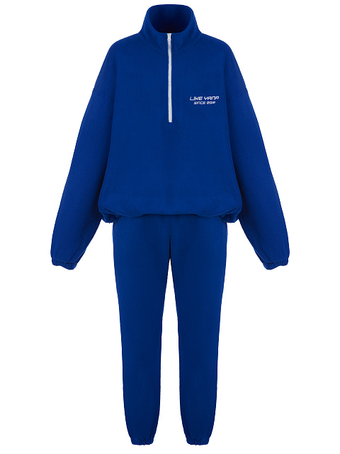 Синий мужской флисовый спортивный костюм с вышивкой, 1