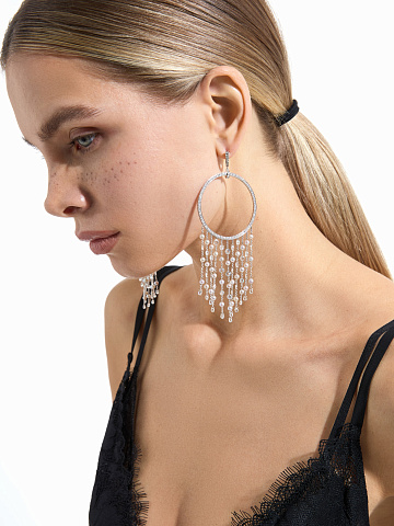 Хупсы из белого золота с жемчугом и бриллиантами, 2