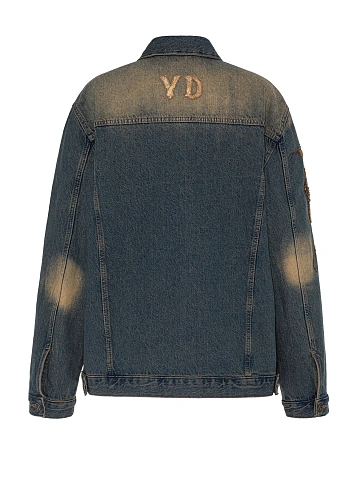 Синяя джинсовая куртка с разводами и вышивкой бисером, 2