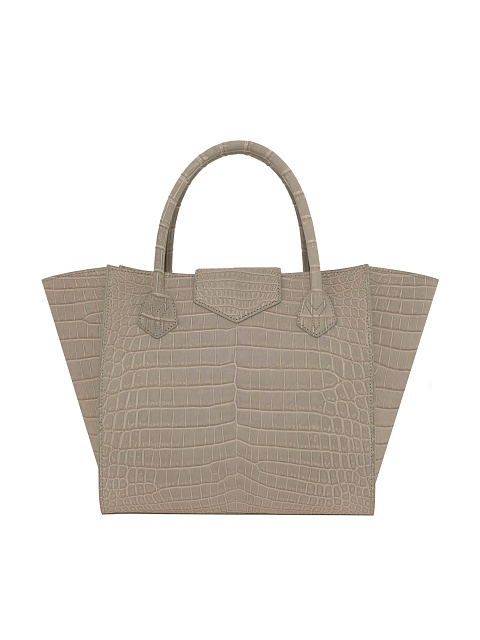 Бежевая сумка-трапеция с клатчем из кожи крокодила, 3