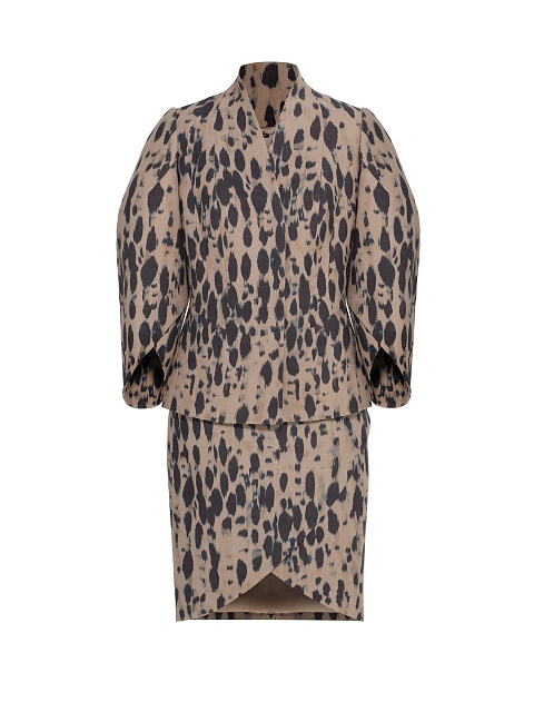 Бежевый костюм с леопардовым принтом и юбкой-мини, 1